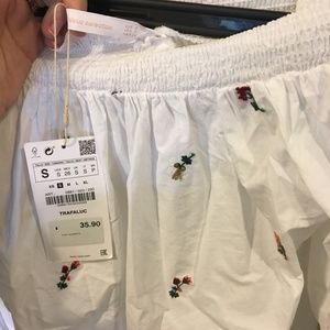 Zara Tops - NWT Zara white floral off the shoulder blouse Zara Tops - NWT Zara white floral off the shoulder blouse